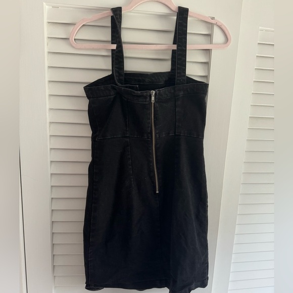 Ten Sixty Sherman Side Button Square Neck Black Denim Mini Dress - Picture 4 of 7